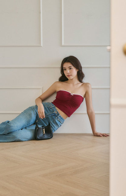 Scratched Lace Strapless Bra Top<br/>甜辣抓皺蕾絲平口BraTop