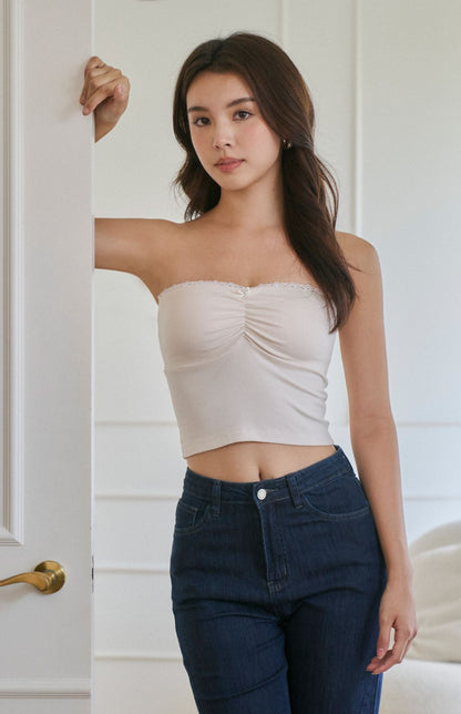 Scratched Lace Strapless Bra Top<br/>甜辣抓皺蕾絲平口BraTop