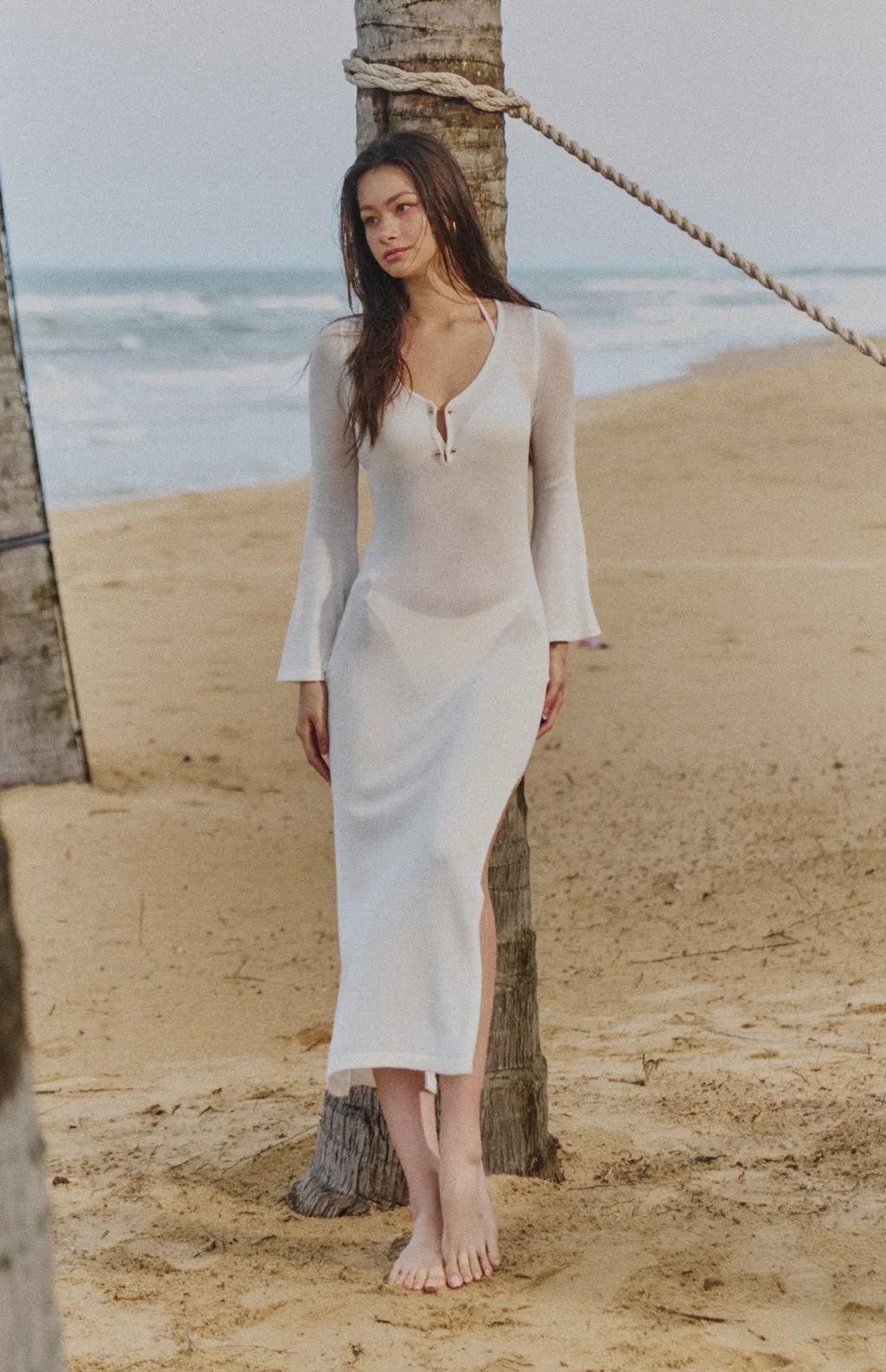 Mercerized Cotton Coverup Dress<br/>絲光針織罩衫長洋