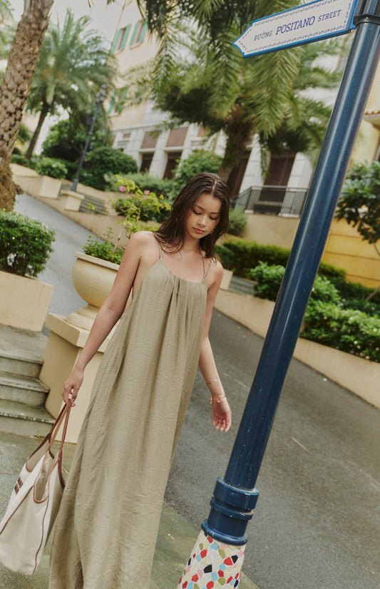 (預購) Cotton Linen Coverup Dress<br/>棉麻美背傘擺長洋 By Beigy - Milu