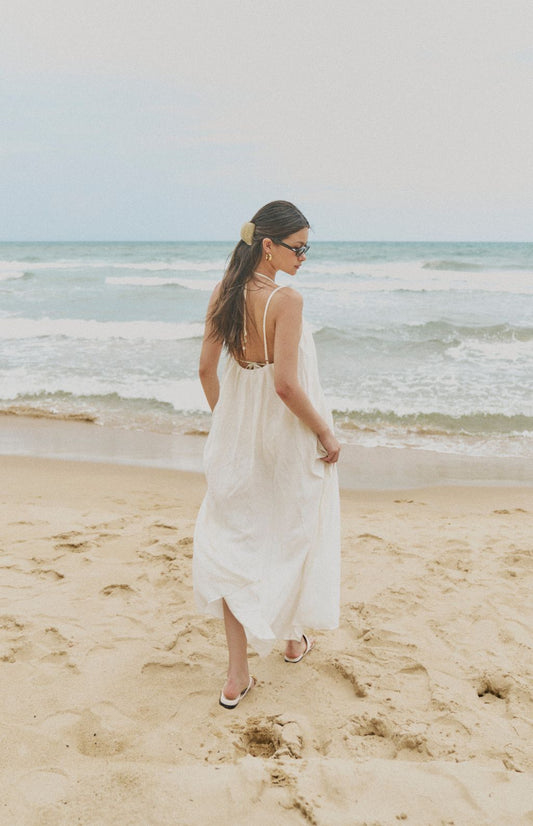 Cotton Linen Coverup Dress<br/>棉麻美背傘擺長洋