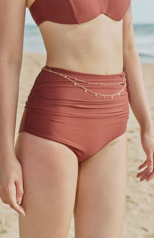 Matt Glow High Waist Swimwear Bottom<br/>霧光側抓皺高腰泳褲