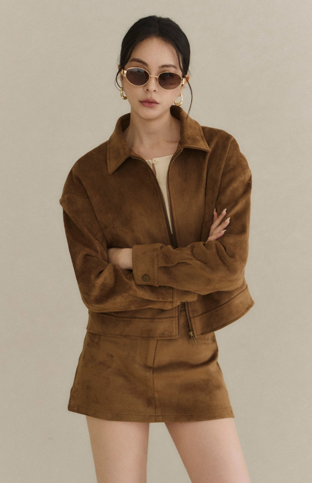 Minimal Suede A-Line Skort<br/>極簡A字麂皮短褲裙