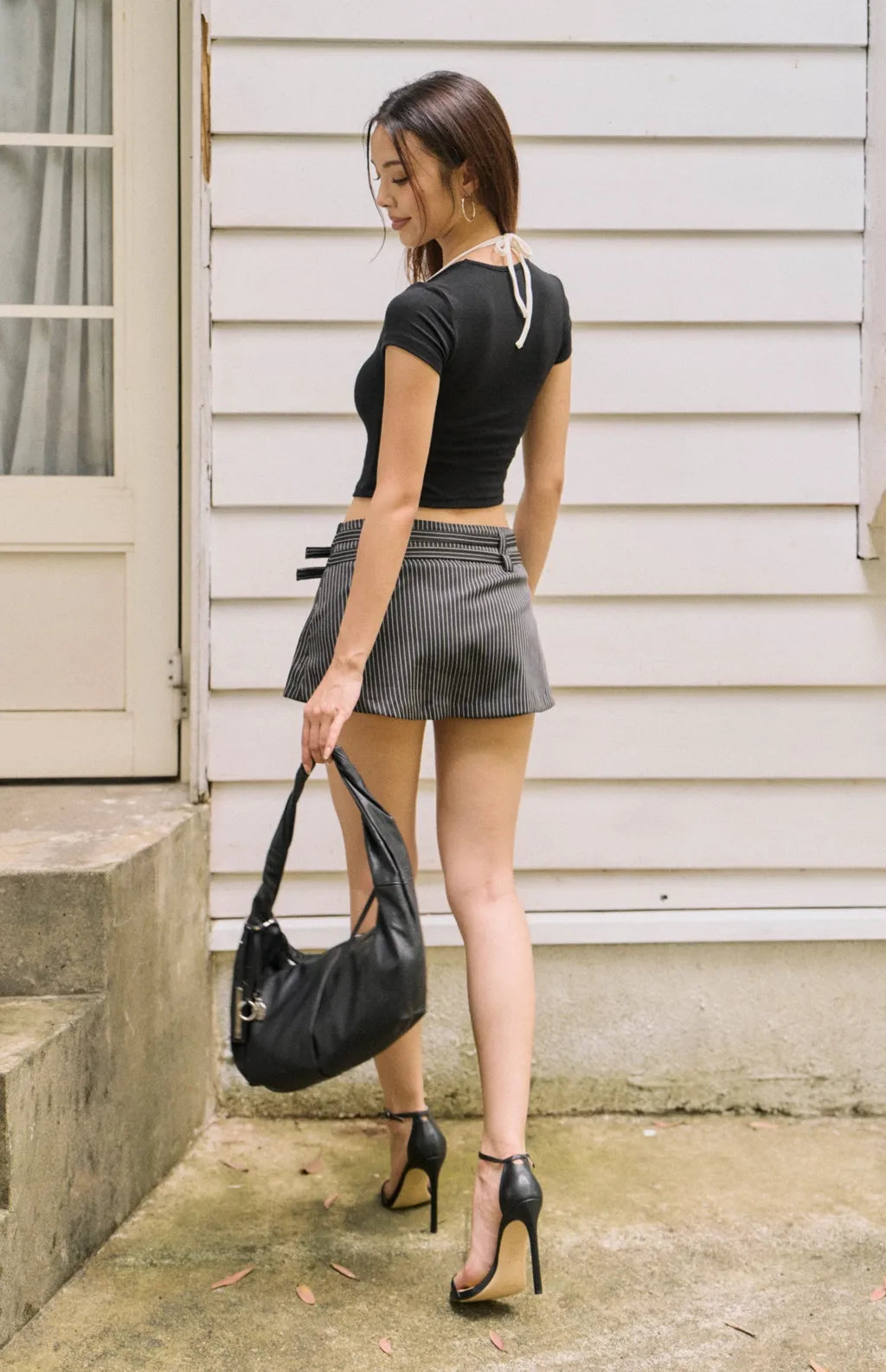 Pinstripe Double Belt Mini Skort<br/>雙腰帶條紋西裝褲裙