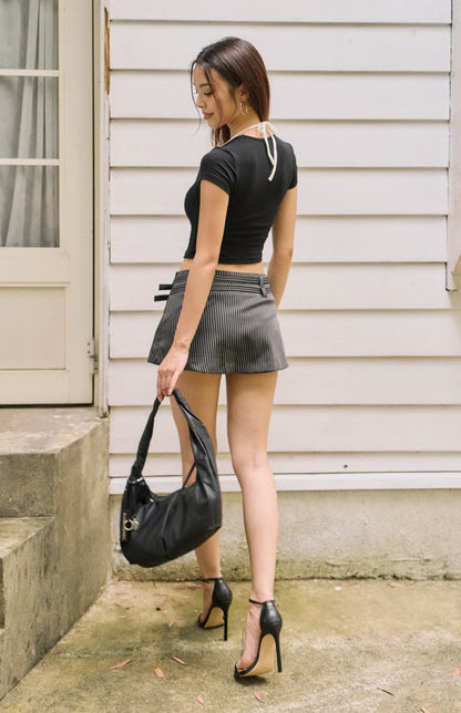 Pinstripe Double Belt Mini Skort<br/>雙腰帶條紋西裝褲裙