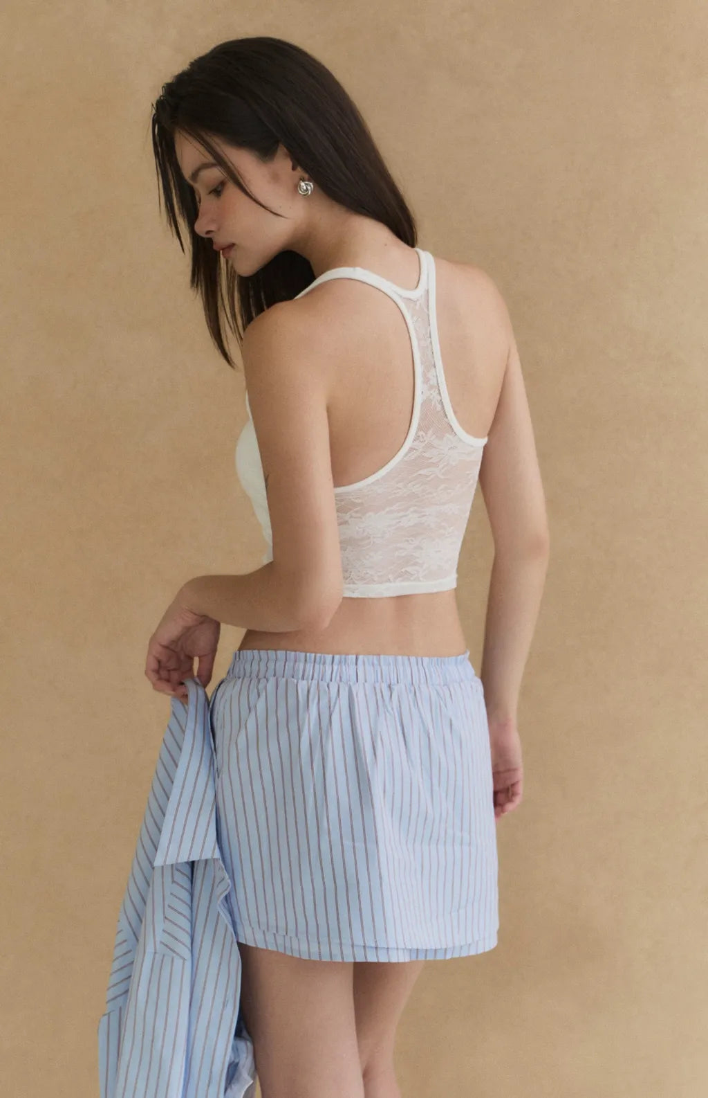 Striped Double-Layer Paperbag Skort<br/>美式條紋雙層花苞褲裙