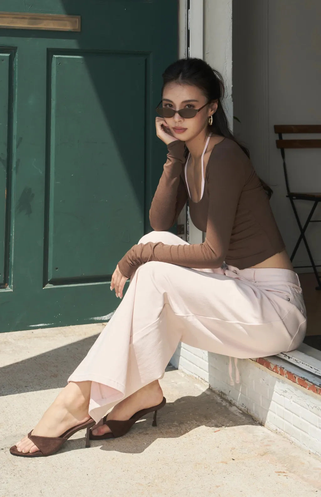 Drawstring Soft Denim Wide-Leg Jeans<br/>抽繩腰帶軟牛仔寬褲