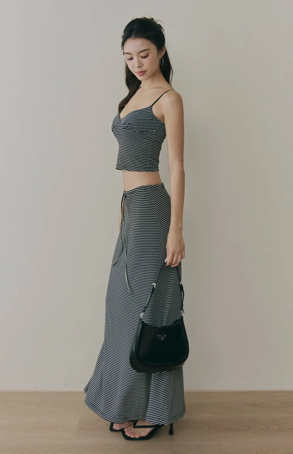 Striped Ruched-Bust V-Neck Cami Bra Top<br/>條紋V領美胸抓皺Bra Top
