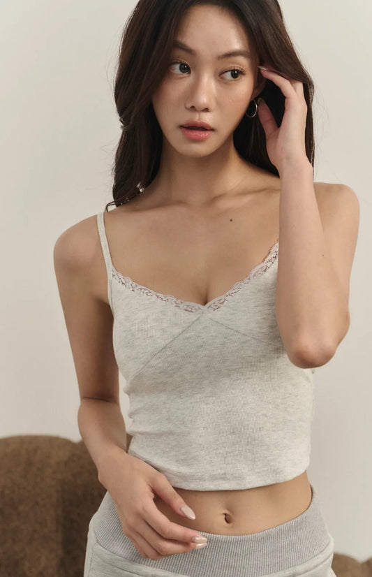 Lace V-Neck Bra Top<br/>交織蕾絲Bra Top By Beigy - Milu