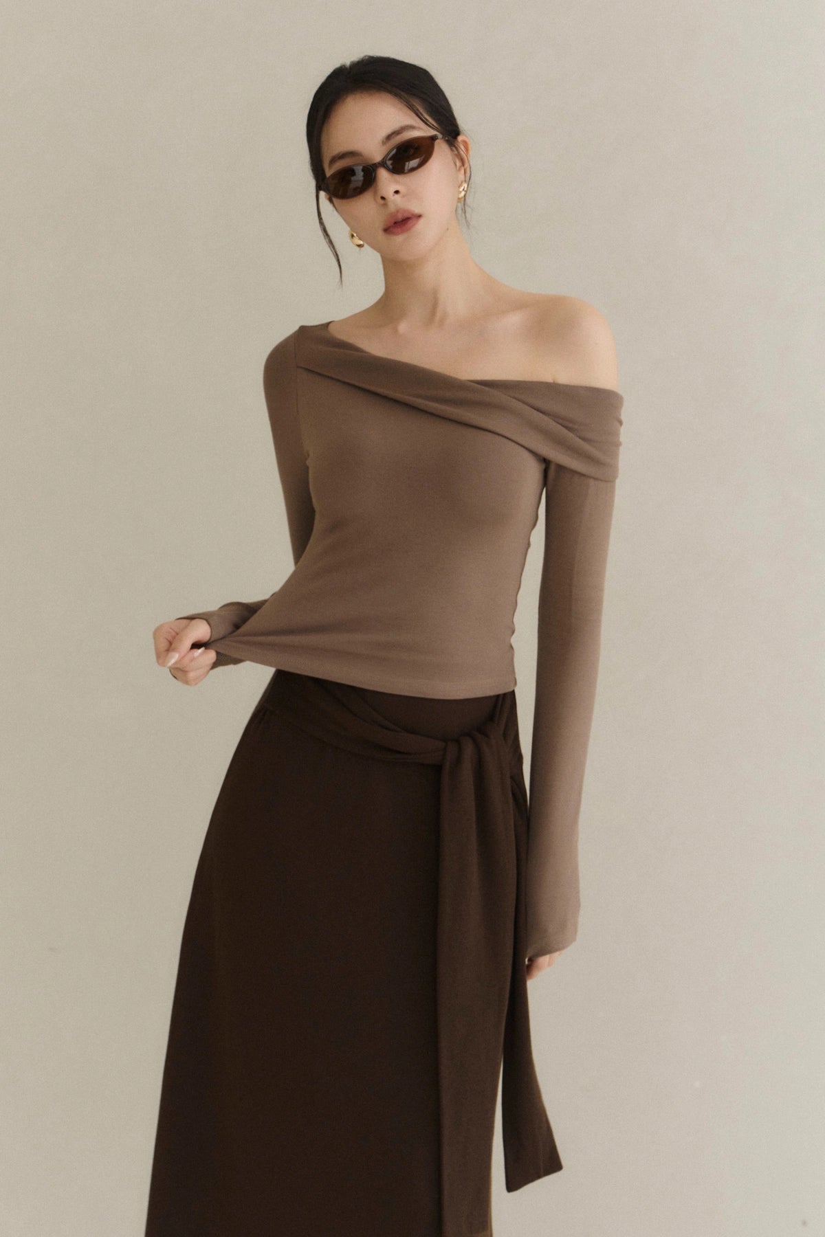 (最後現貨) Cozy Wool-Blend Tie-Waist Long Skirt<br/>羊毛假兩件綁帶裙 -【XS】