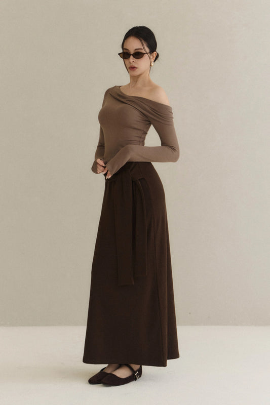(最後現貨) Cozy Wool-Blend Tie-Waist Long Skirt<br/>羊毛假兩件綁帶裙 -【XS】