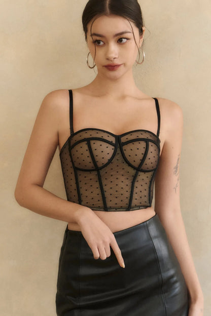 Polka-Dot Mesh Corset<br/>法式微醺波點馬甲內衣