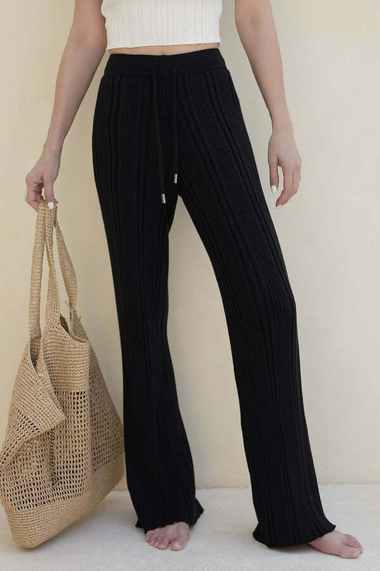 (最後一件) Wide Ribbed Knit Pants<br/>輕氧針織抽繩長褲 -【S+】