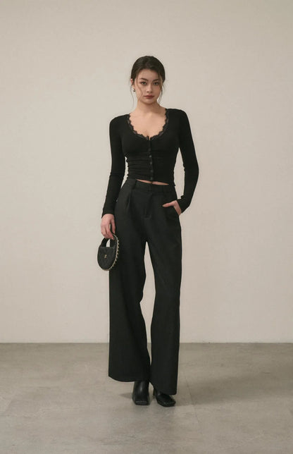 Lace Ribbed Button Bra Top<br/>蕾絲坑條排釦Bra Top