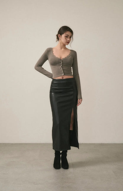 Lace Ribbed Button Bra Top<br/>蕾絲坑條排釦Bra Top