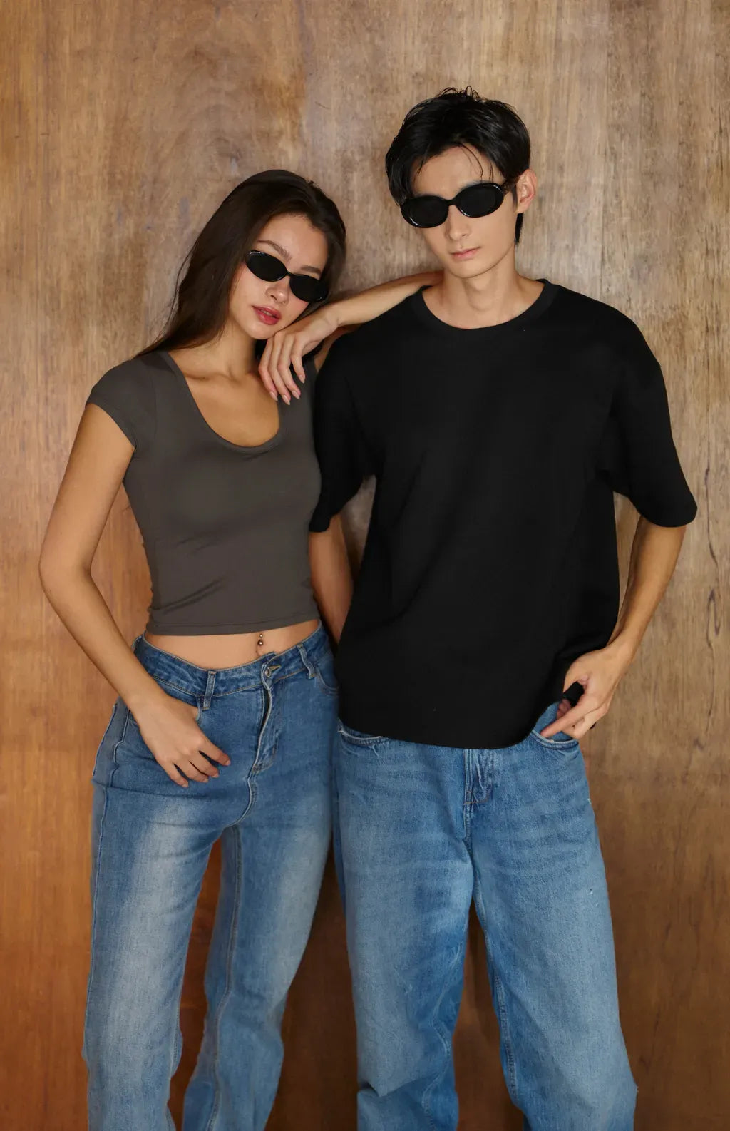 Modal Round Neck Short Sleeve Bra Top<br/>歐美心機圓領短袖Bra Top