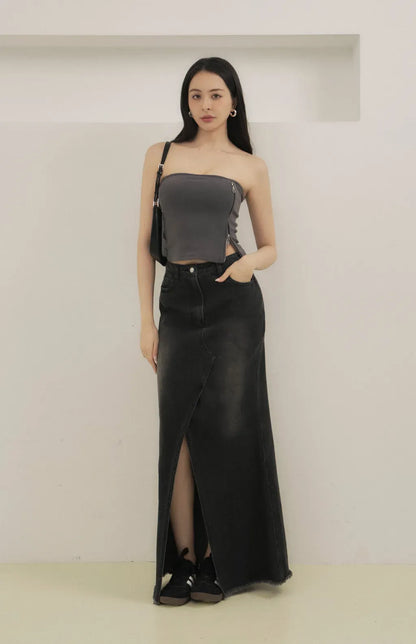 Side Zipper Strapless Bra Top<br/>側拉鏈造型平口Bra Top