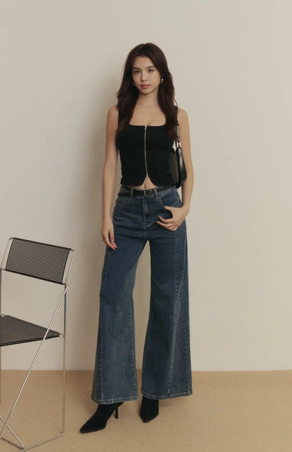 Center Seam Wide Leg Jeans<br/>俐落車線修身牛仔寬褲