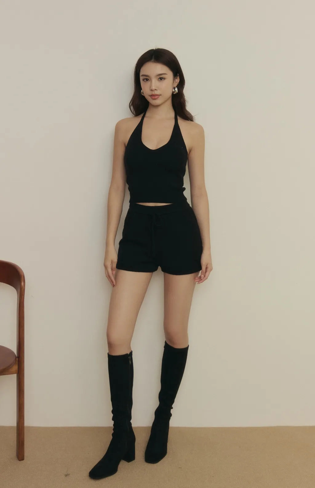 Knit Halter Tie-Strap Bra Top<br/>針織繞脖綁帶Bra Top