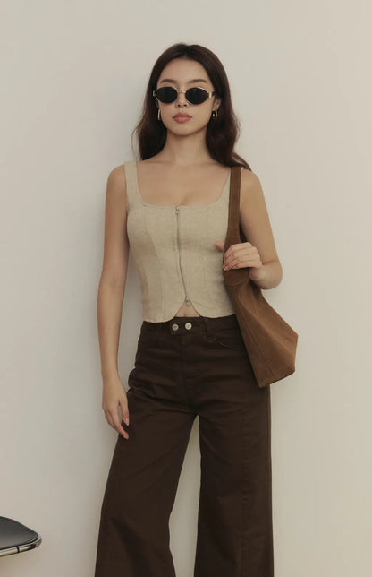 Woolen Zip-Up Bra Top<br/>毛呢立體壓線拉鍊Bra Top