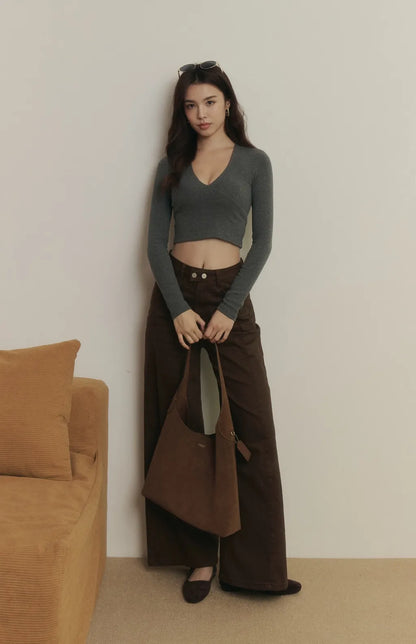 Push Up V-Neck Long-Sleeve Bra Top<br/>立體美胸V領長袖Bra Top