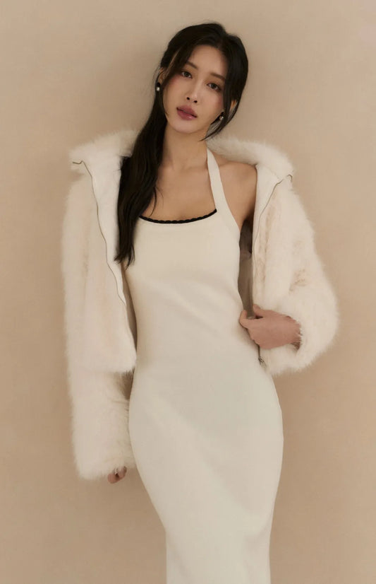 (現貨) Contrast Scalloped Halter Knit Bra Dress<br/>針織撞色花邊繞頸Bra Dress -【XS-M】