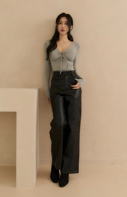 Drawstring V-Neck Long Sleeve Bra Top<br/>心機抽繩V領長袖Bra Top