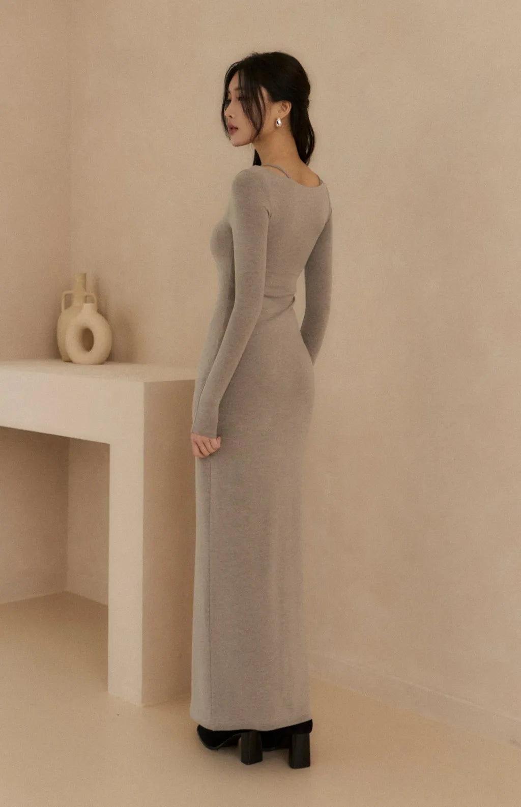 (最後現貨) Tencel Square Neck Layered Slimming Bra Dress<br/>天絲方領假兩件修身Bra Dress -【XS-M】