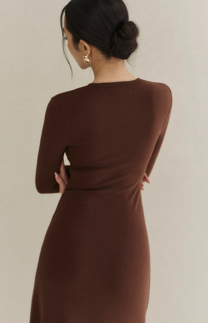 Modal Round-Neck Button A-Line Bra Dress<br/>莫代爾圓領排釦傘擺Bra Dress