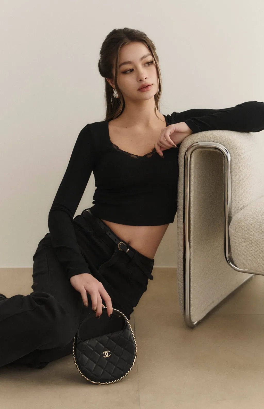 Lace Trim V-Neck Long Sleeve Bra Top<br/>美胸蕾絲V領長袖Bra Top