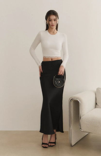 （最後現貨）Modal Lace-Panel Crew Neck Long Sleeve Bra Top<br/>莫代爾拼接蕾絲圓領長袖Bra Top -【XS】