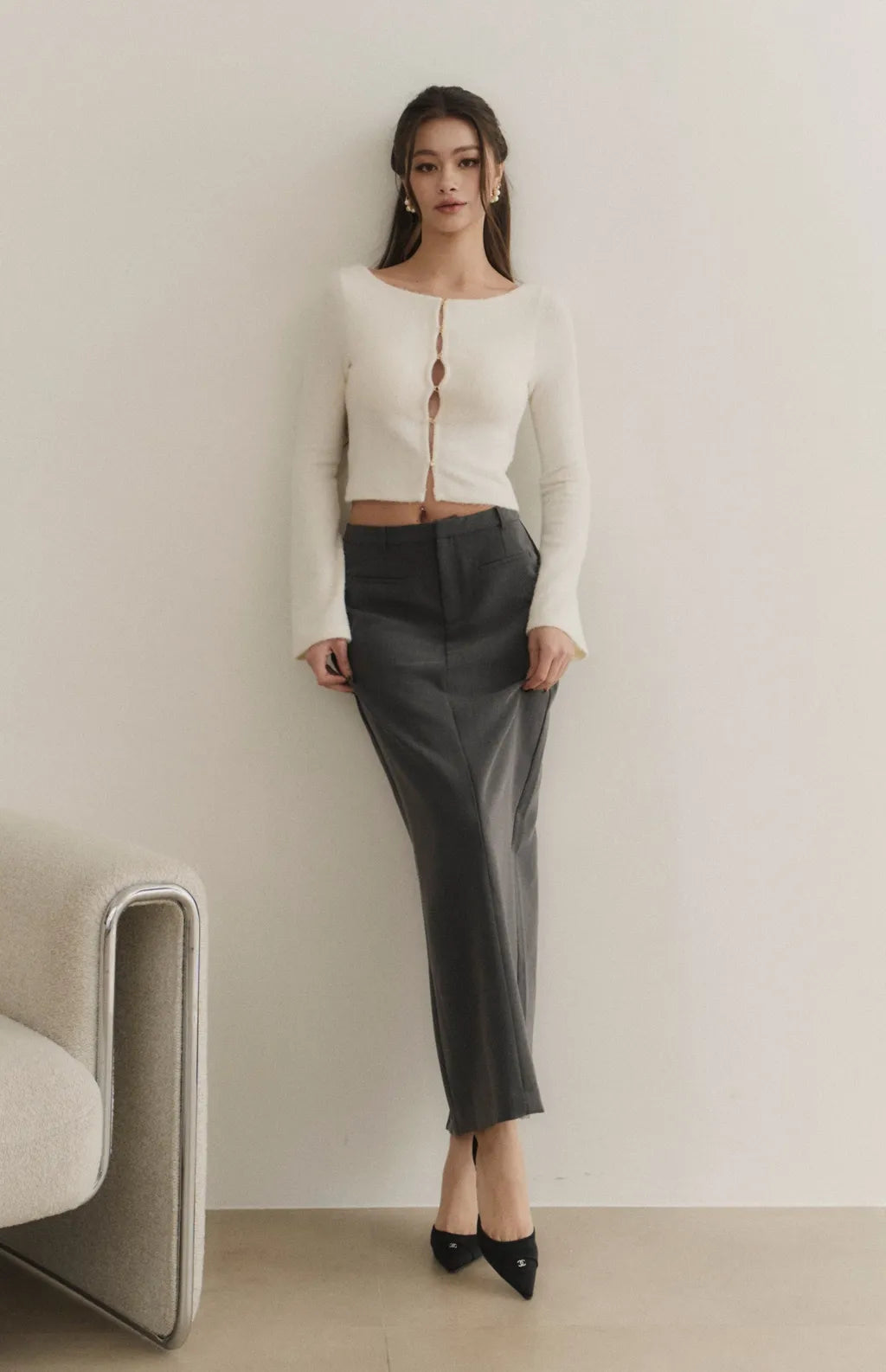 Fuzzy Boat-Neck Multiway Buttoned Bra Top<br/>毛毛船型領多穿排釦Bra Top