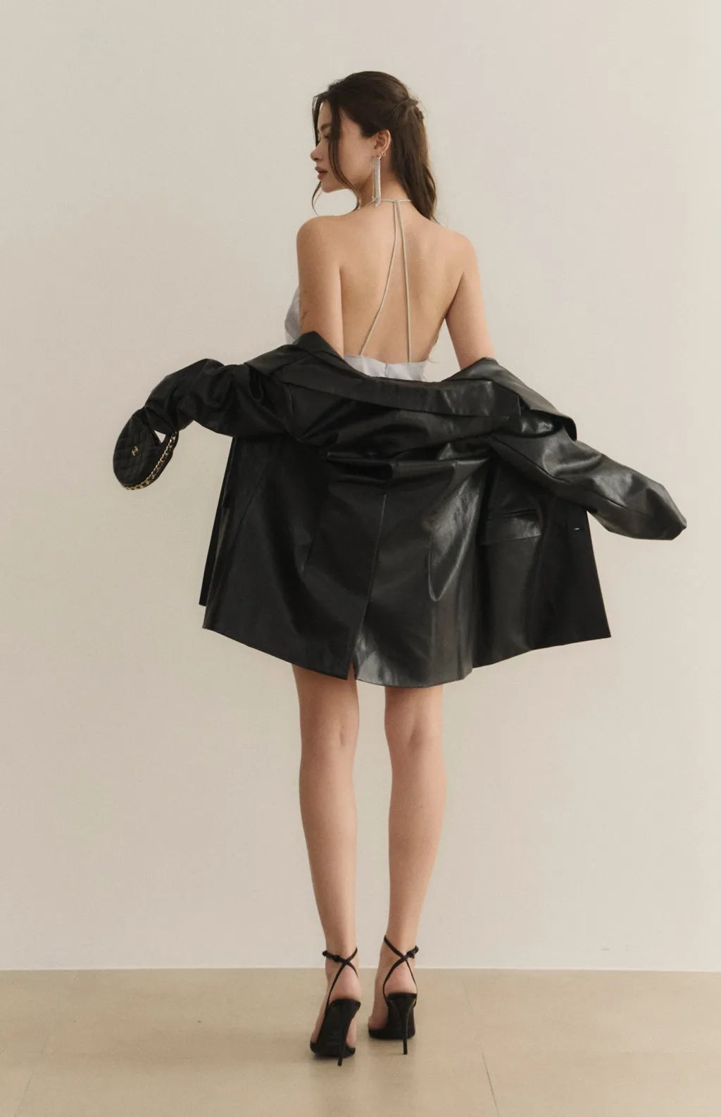 Goddess Satin Halter Open-Back Mini Bra Dress<br/>女神緞面削肩美背短Bra Dress