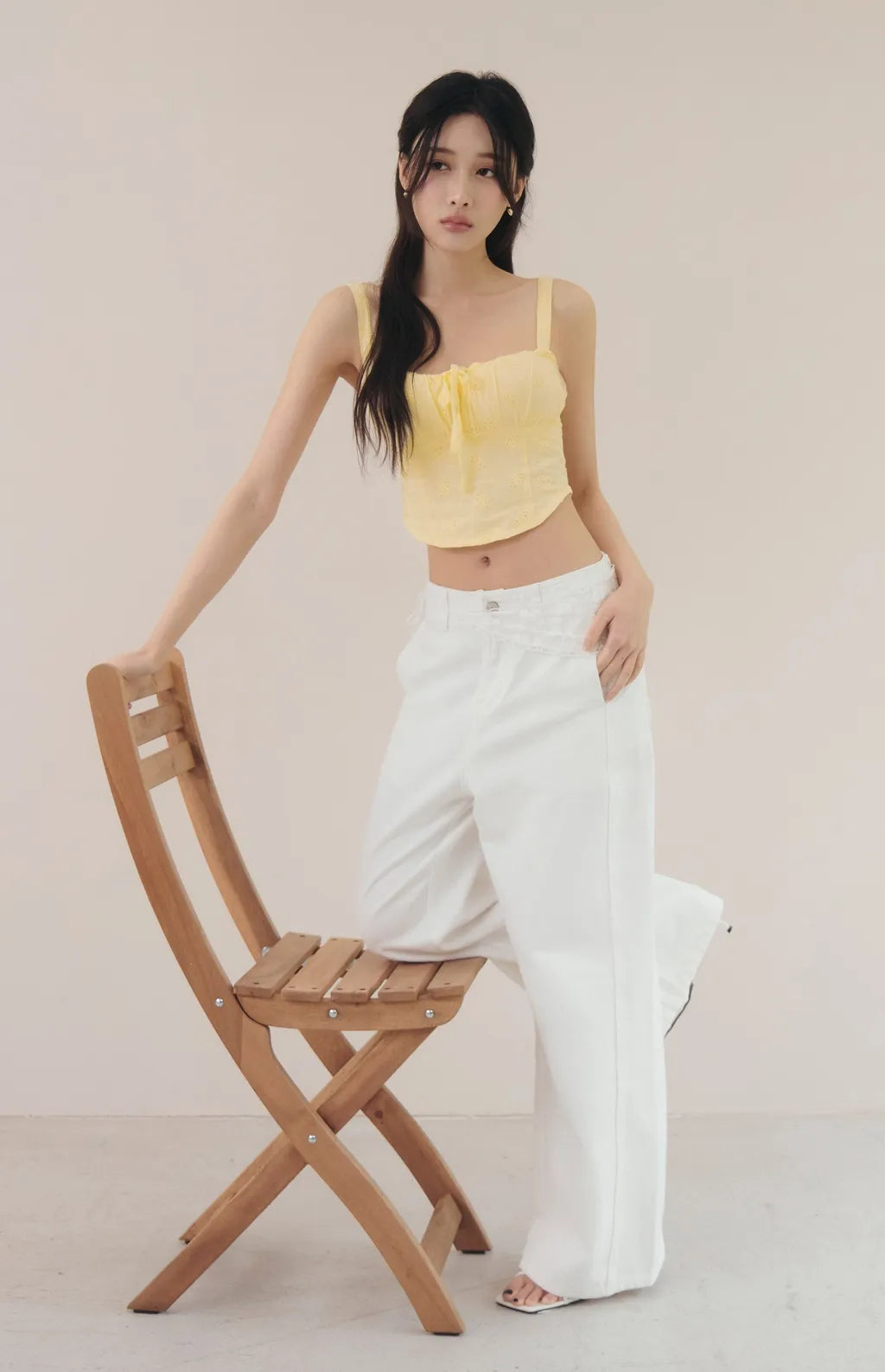 (現貨) High-Waist Panelled Wide-Leg Jeans<br/>修身拼接剪裁軟牛仔寬褲 -【XS、L】