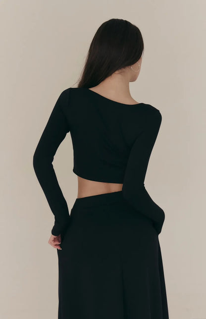 Cloud V-Neck Zip Long-Sleeve Bra Top<br/>雲感太空棉V領修身拉鍊長袖Bra Top