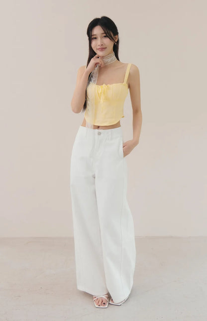 French Eyelet Lace Tie-Front Bra Top<br/>法式緹花蕾絲抽繩Bra Top