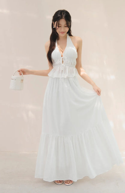 French Ruffle Halter V-Neck Peplum Bra Top<br/>法式荷葉V領繞脖Bra Top