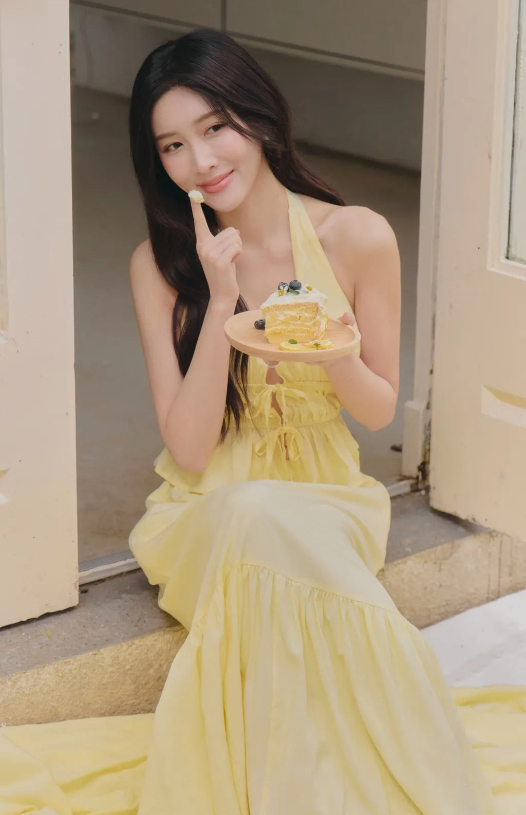 French Tiered Ruffle Flowy Maxi Skirt<br/>法式荷葉飄逸感長裙