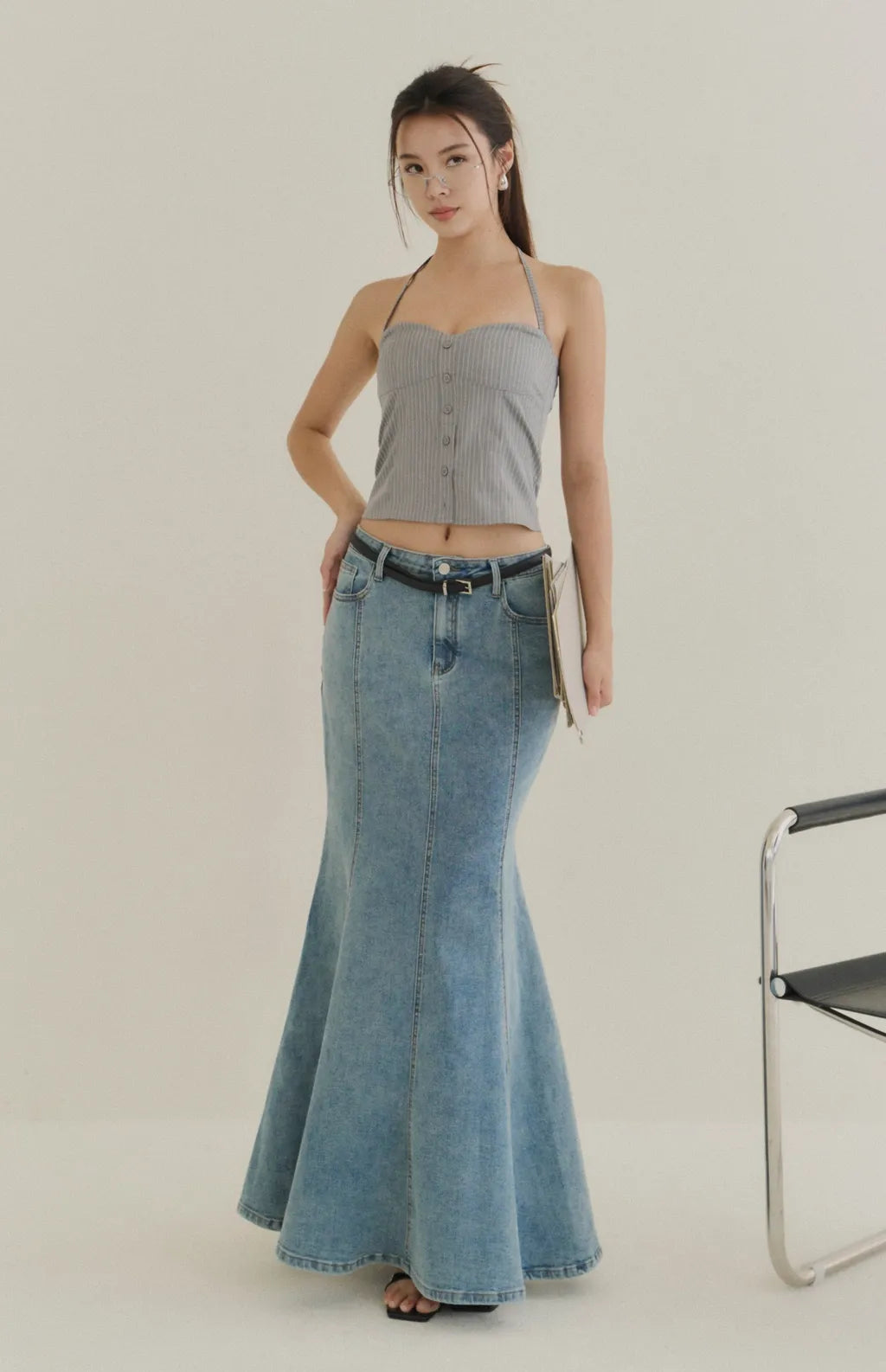 Striped Button-Front Corset<br/>歐美綁帶條紋排釦馬甲Bra Top