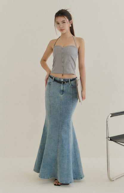 Striped Button-Front Corset<br/>歐美綁帶條紋排釦馬甲Bra Top