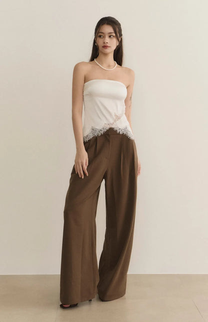 Satin Lace Trim Strapless Bra Top<br/>緞面蕾絲鑲邊平口Bra Top