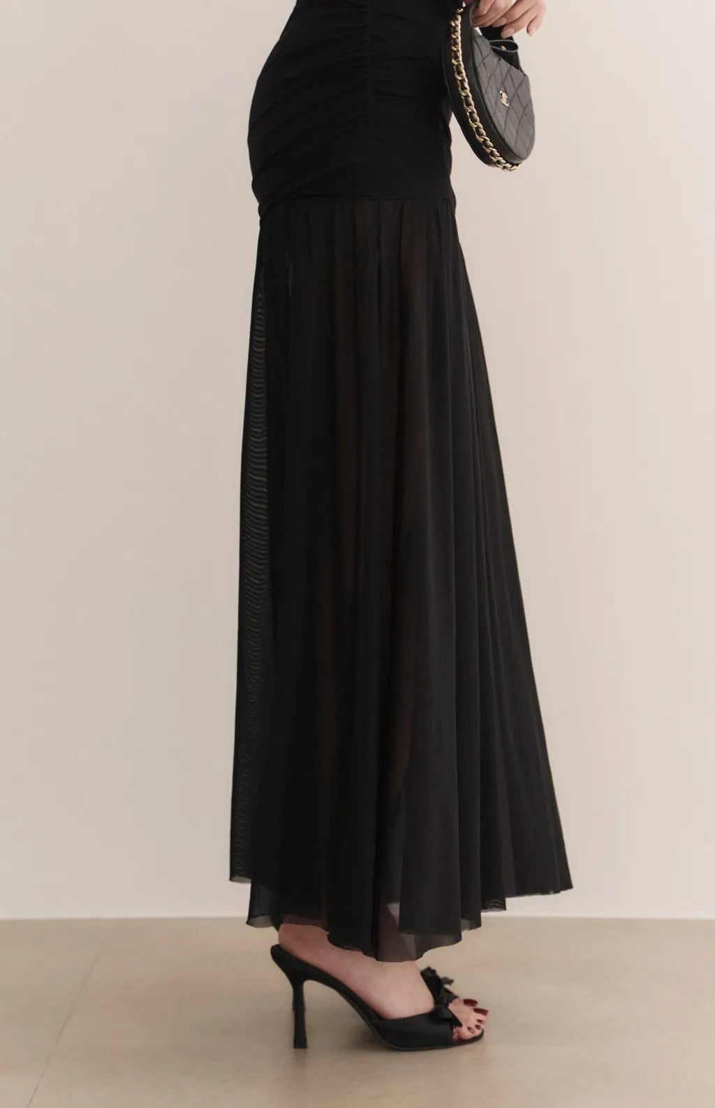Strapless Ruched Sheer Overlay Bra Dress<br/>歐美平口抓皺收腰Bra Dress