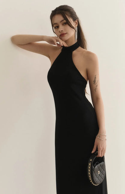 French Halter High-Neck Tie Bra Dress<br/>法式高領削肩綁帶修身Bra Dress