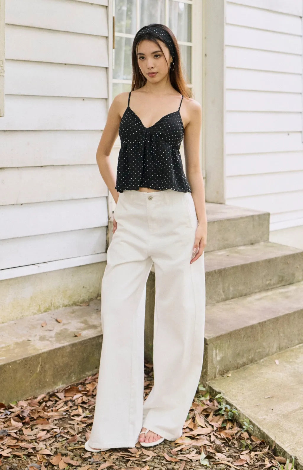 Polka Dot Chiffon Peplum Bra Top with Scarf<br/>美式雪紡點點細肩傘擺Bra Top(附領巾)