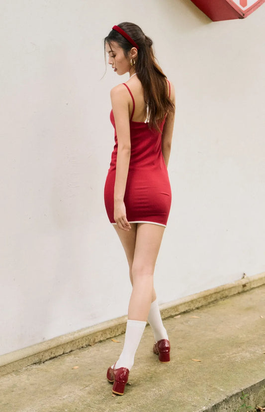 Contrast Trim Spaghetti Strap Bodycon Bra Dress<br/>美式辣妹撞色包臀Bra Dress