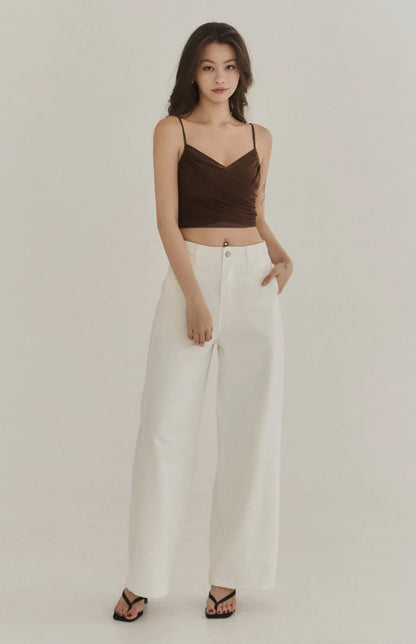 Sheer Mesh Ruched Plunge Bra Top<br/>V領網紗抓皺Bra Top