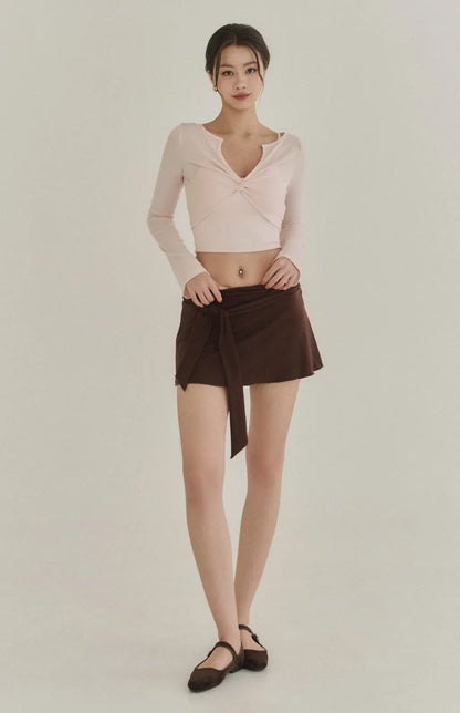 Lyocell Twist Front Lapel Shrug<br/>涼感萊塞爾紐結翻領罩衫