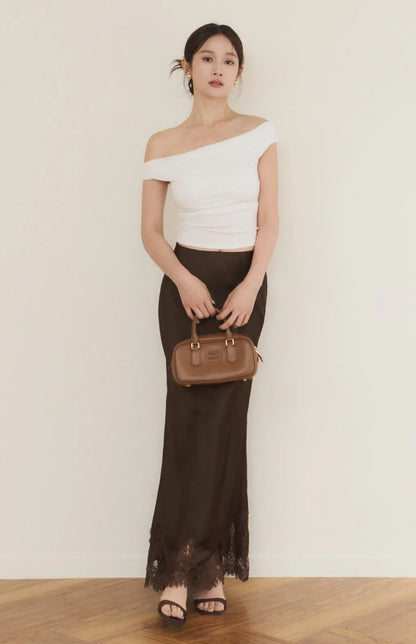 Satin Lace Trim Mermaid Maxi Skirt<br/>緞面蕾絲鑲邊魚尾裙