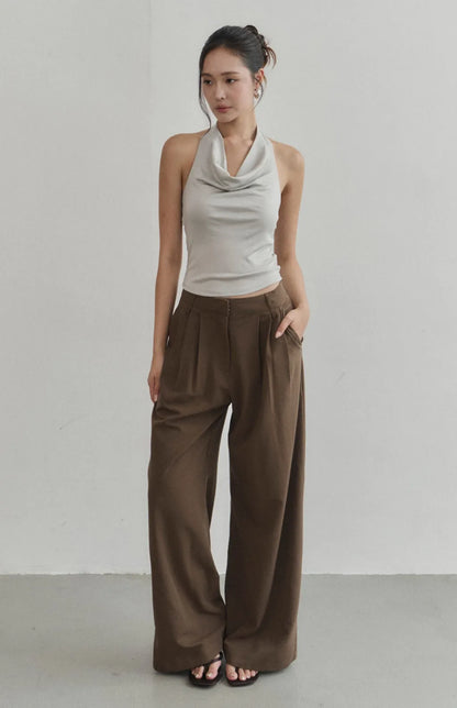 Satin Cowl-Neck Halter Bra Top<br/>法式緞光垂領削肩Bra Top