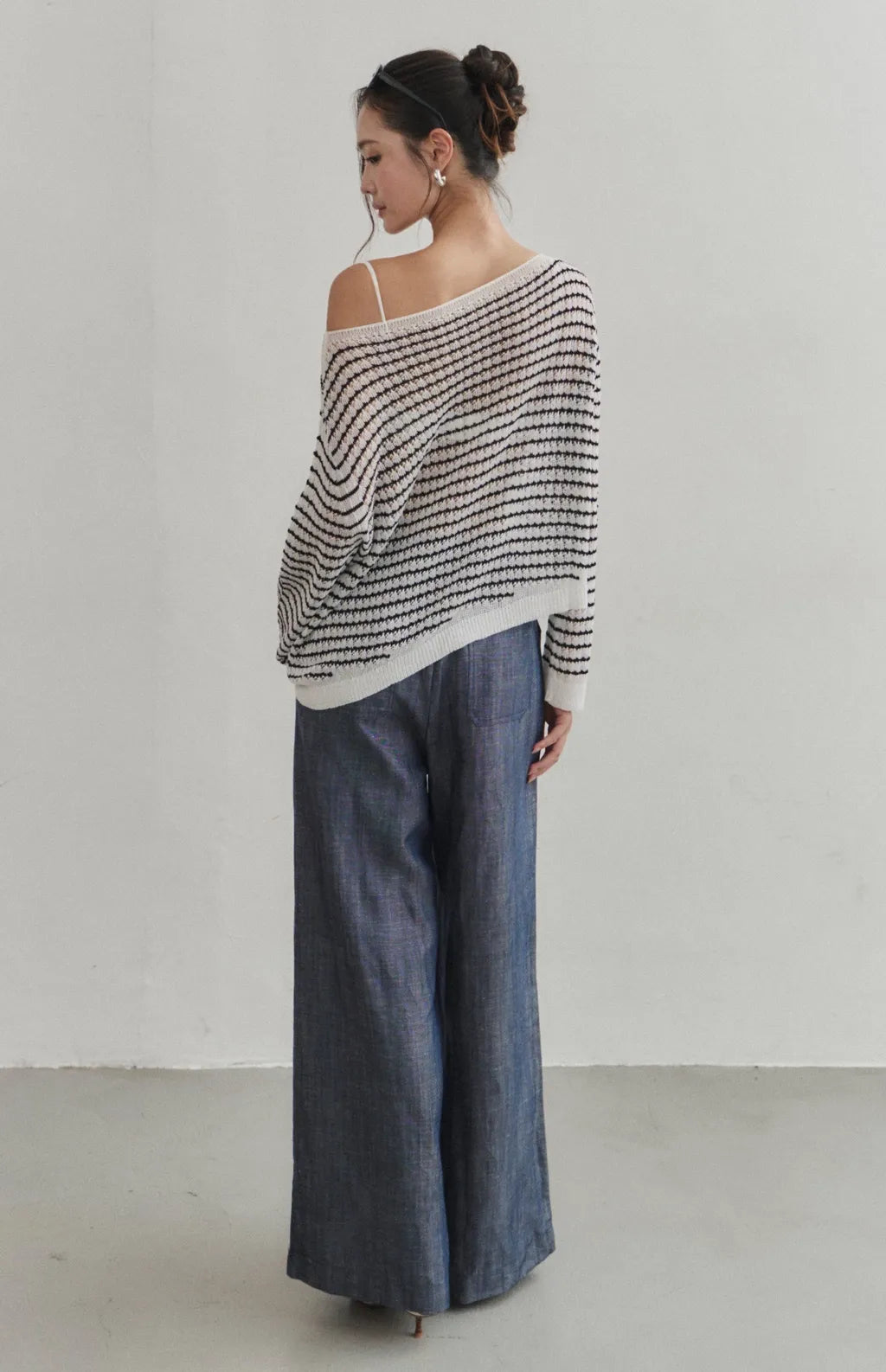 Sheer Striped Open-Knit Sweater<br/>透膚條紋鏤空罩衫